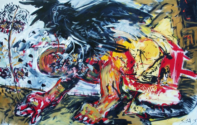 ERUPTIV, Acryl-Öl auf Leinen, 130 x 200 cm